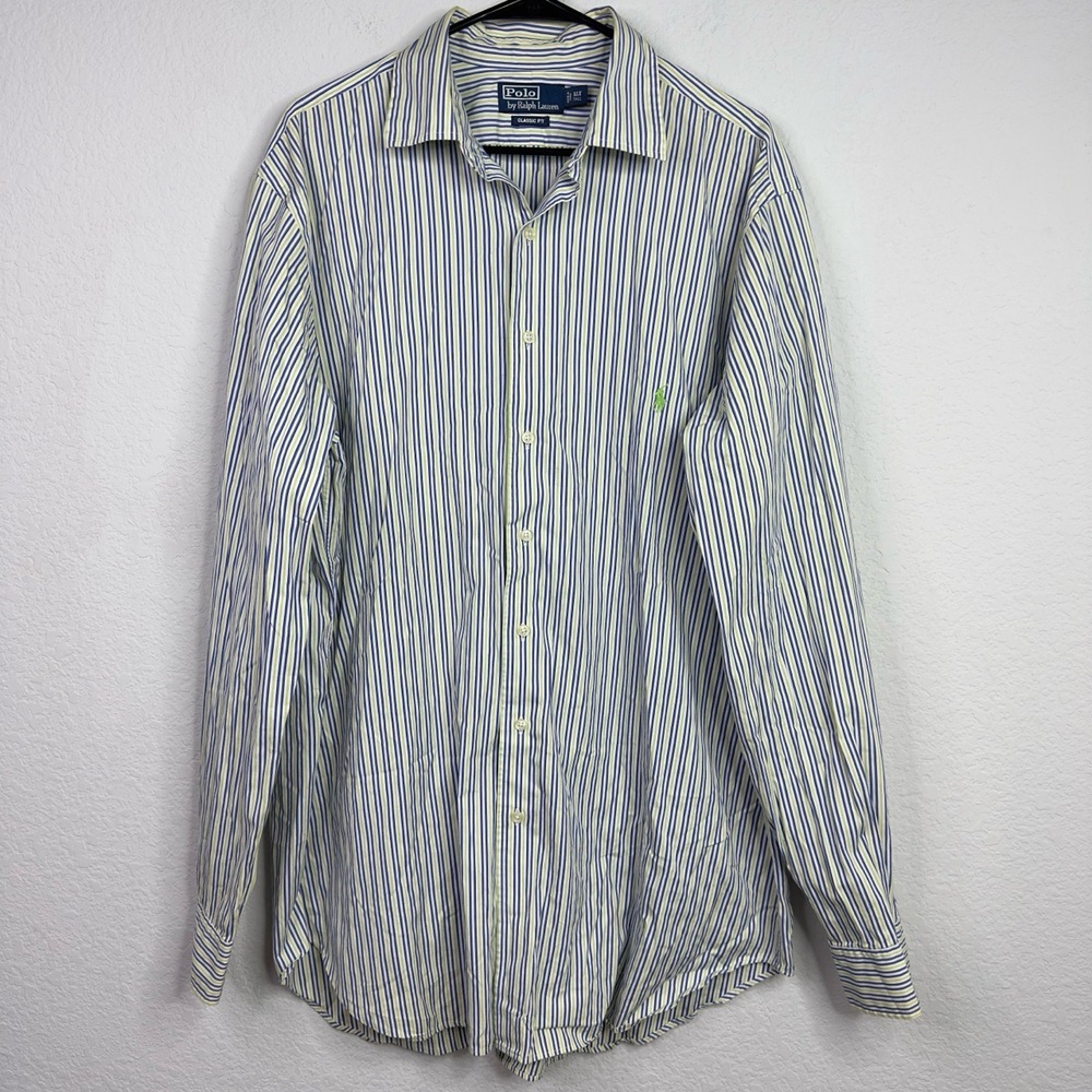 Polo Ralph Lauren Shirt Mens XLT Blue Striped Long Sleeve‎ Button Preppy Office